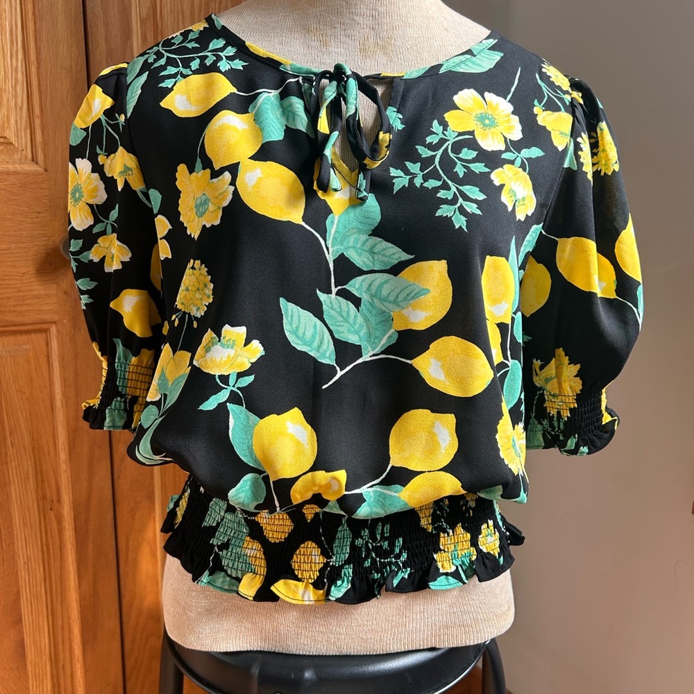 Sugarlips Black and Yellow Lemon Print Blouse